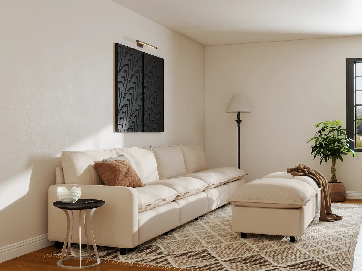 Modular Cero Modular Sectionals | 6-Piece Beige Linen Large Space Sofa Sets 4-Seater with 2-Ottomans