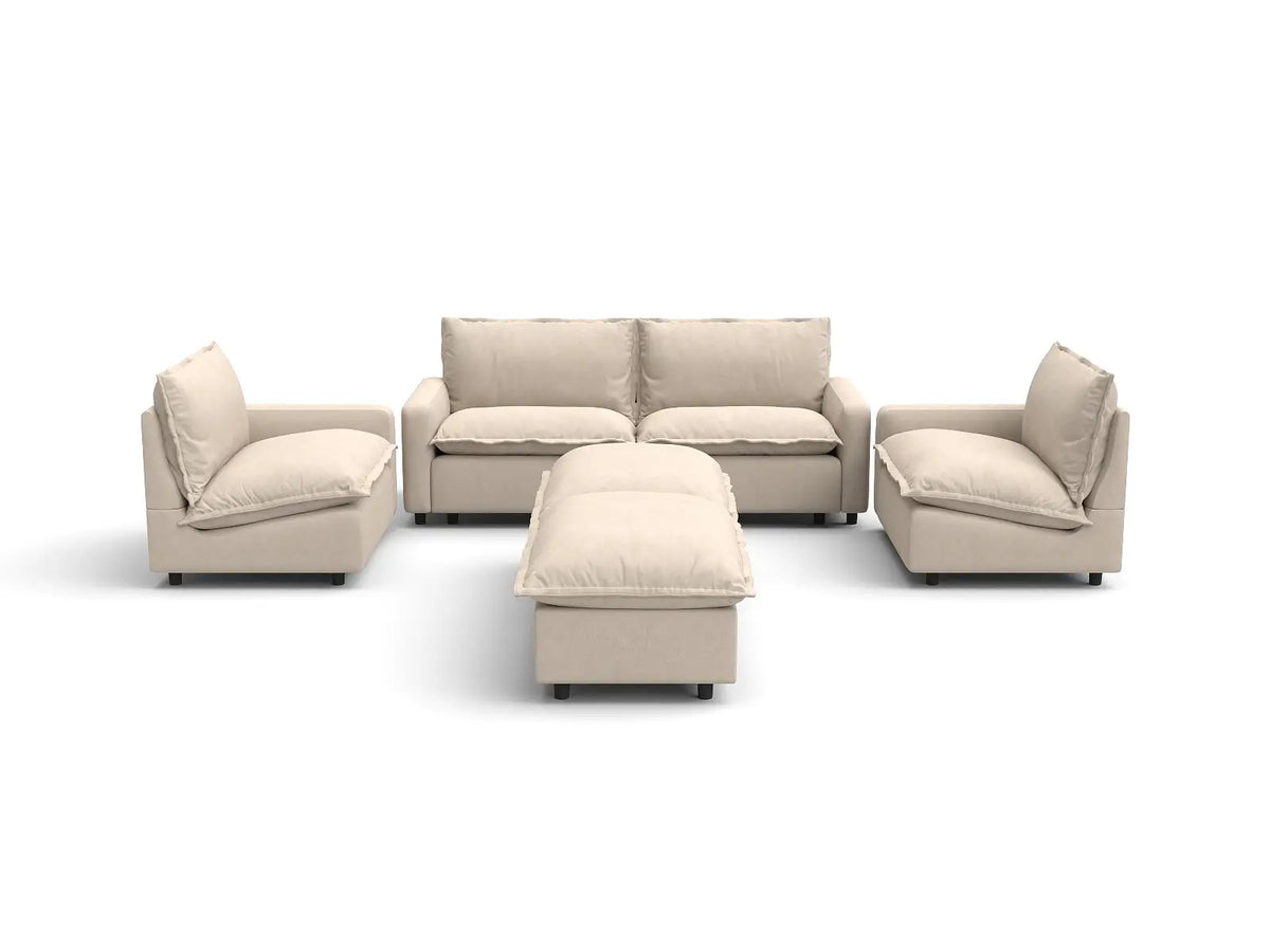 Modular Cero Modular Sectionals | 6-Piece Beige Linen Large Space U-Shaped Sectionals 4-Seater with 2-Ottomans