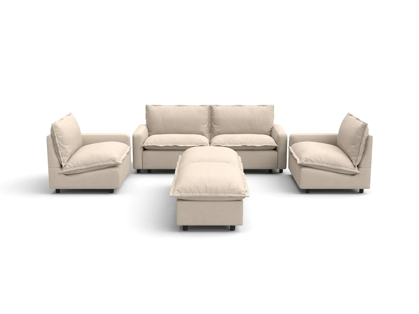 Modular Cero U Shaped Modular Sectional | 6-Piece Beige Linen Large Space U-Shaped Sectionals 4-Seater with 2-Ottomans