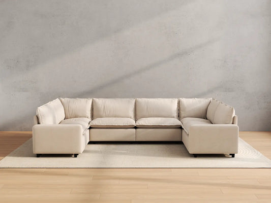 Modular Cero Modular Sectionals | 6-Piece Beige Linen Large Space U-Shaped Sectionals 6-Seater