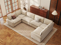 Modular Cero Modular Sectionals | 6-Piece Beige Linen Large Space U-Shaped Sectionals 6-Seater