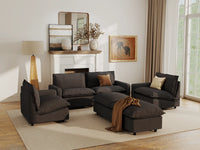 Modular Cero Modular Sectionals | 6-Piece Grey Linen Grand Estate U-Shaped Sectionals 4-Seater with 2-Ottomans