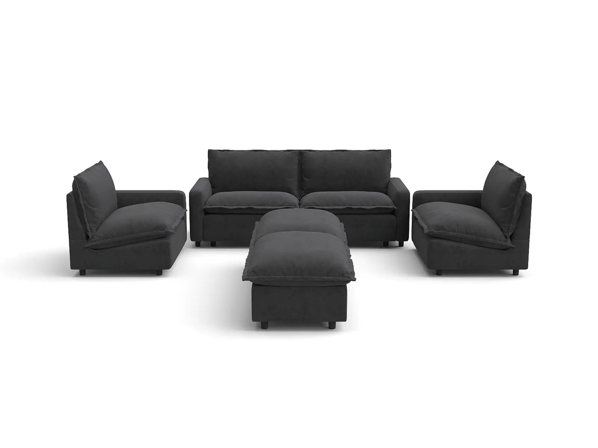 Modular Cero Modular Sectionals | 6-Piece Grey Linen Grand Estate U-Shaped Sectionals 4-Seater with 2-Ottomans