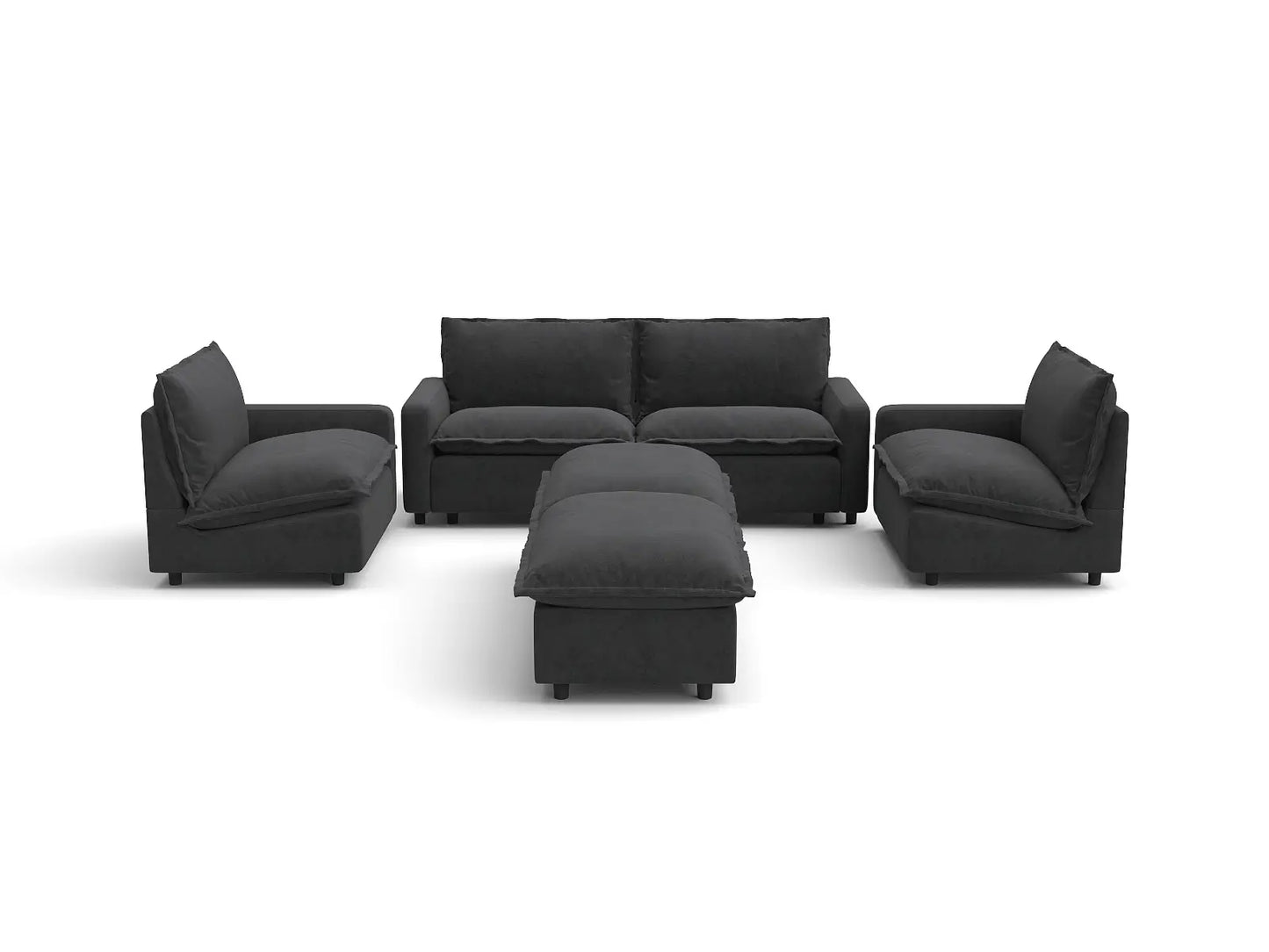 Modular Cero Modular Sectionals | 6-Piece Grey Linen Grand Estate U-Shaped Sectionals 4-Seater with 2-Ottomans