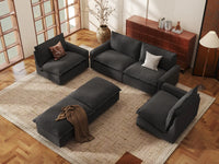 Modular Cero Modular Sectionals | 6-Piece Grey Linen Grand Estate U-Shaped Sectionals 4-Seater with 2-Ottomans