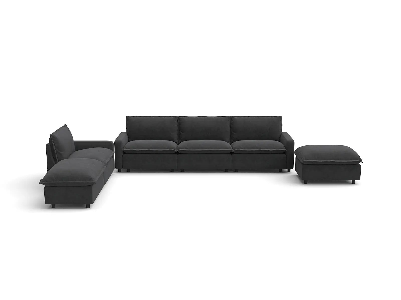 Modular Cero Cloud Modular Sectional | 6-Piece Grey Linen Home Living Corner Sectionals 4-Seater with 2-Ottomans