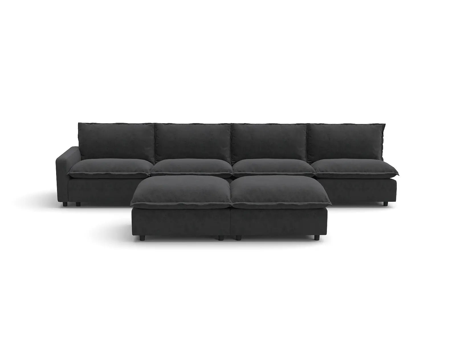 Modular Cero Modular Chaise Sectional | 6-Piece Grey Linen Open Plan Sofa Sets 4-Seater with 2-Ottomans
