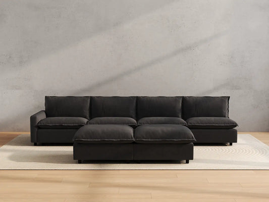 Modular Cero Modular Sectionals | 6-Piece Grey Linen Open Plan Sofa Sets 4-Seater with 2-Ottomans