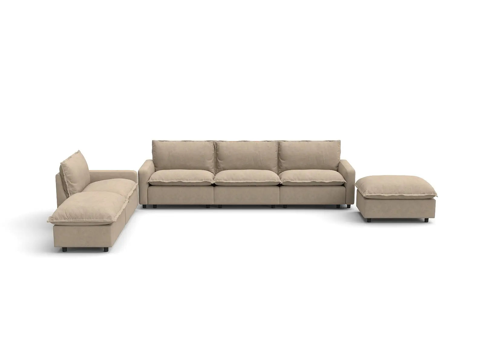 Modular Cero Modular Sofa Set | 6-Piece Khaki Linen Home Living Corner Sectionals 4-Seater with 2-Ottomans