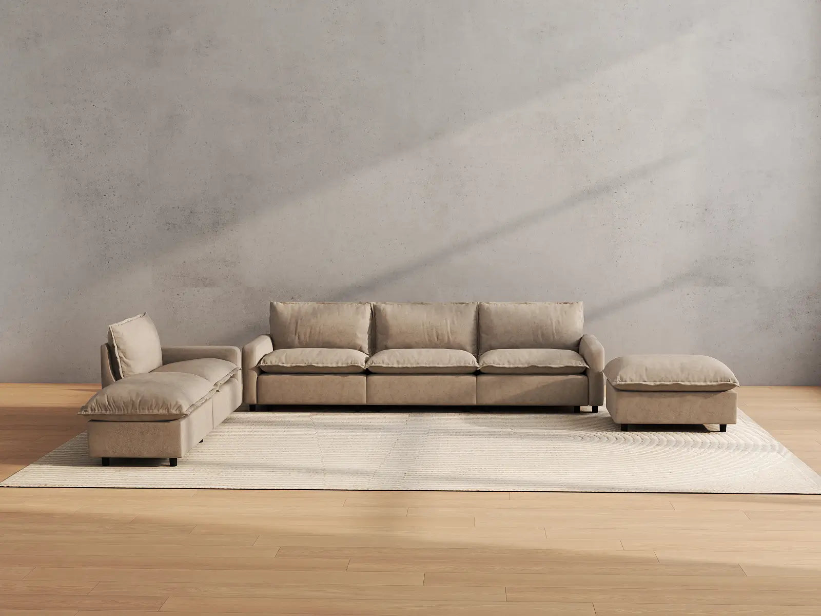 Modular Cero Modular Sofa Set | 6-Piece Khaki Linen Home Living Corner Sectionals 4-Seater with 2-Ottomans