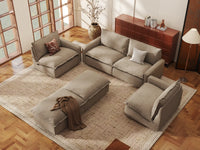 Modular Cero Modular Sectionals | 6-Piece Khaki Linen Large Space U-Shaped Sectionals 4-Seater with 2-Ottomans