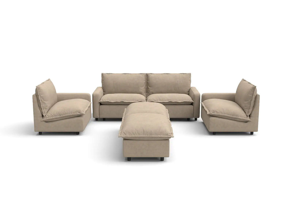 Modular Cero Modular Sectionals | 6-Piece Khaki Linen Large Space U-Shaped Sectionals 4-Seater with 2-Ottomans