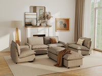 Modular Cero Modular Sectionals | 6-Piece Khaki Linen Large Space U-Shaped Sectionals 4-Seater with 2-Ottomans