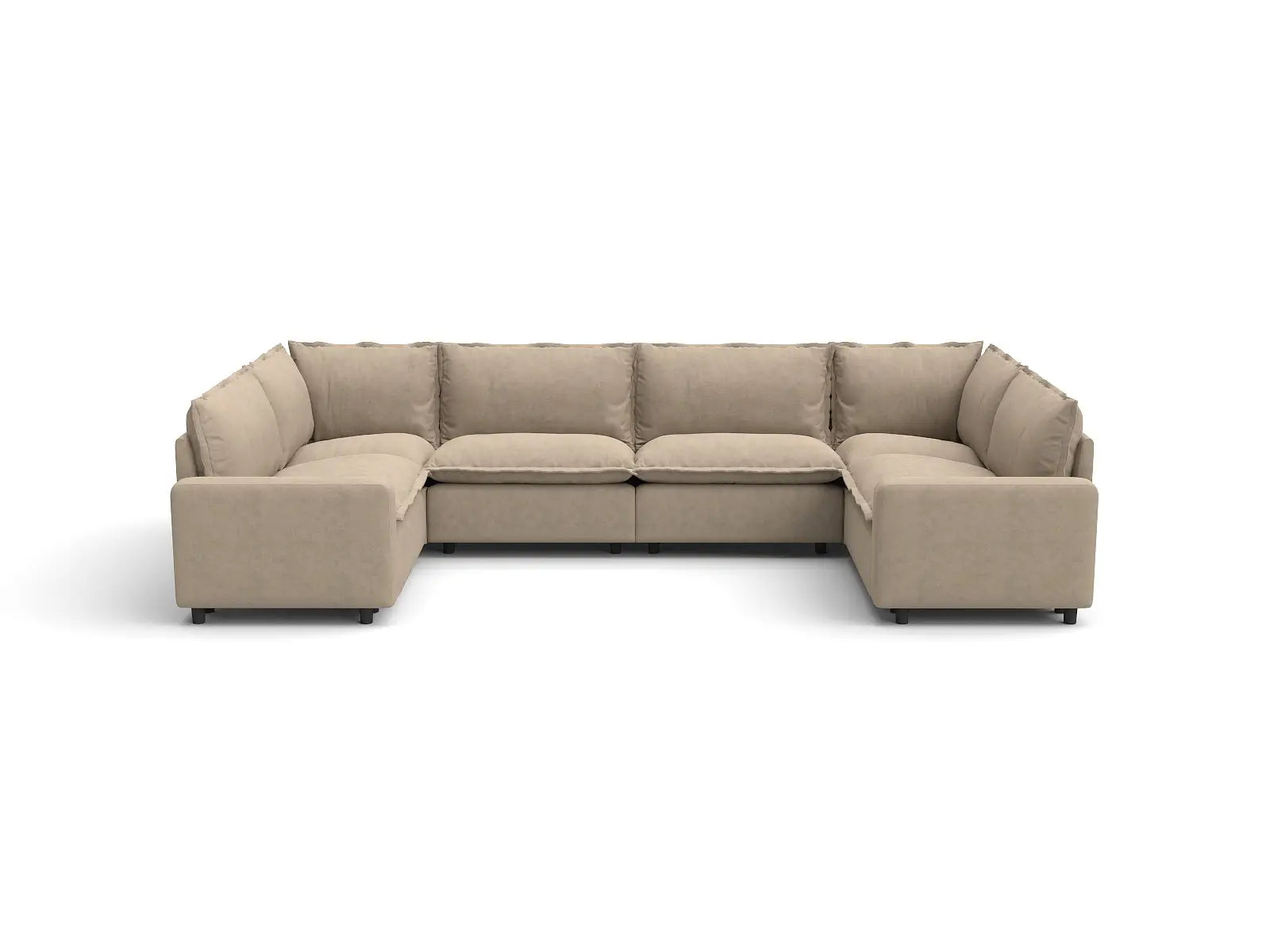 Modular Cero Washable Modular Sectional | 6-Piece Khaki Linen Large Space U-Shaped Sectionals 6-Seater