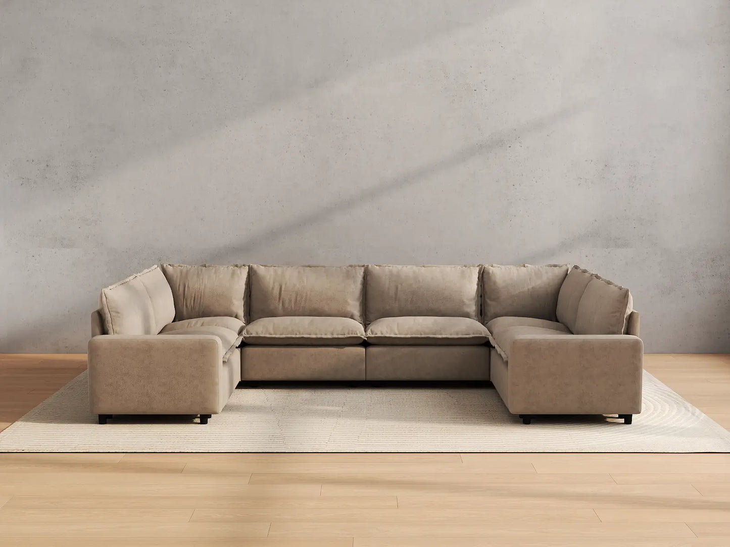 Modular Cero Washable Modular Sectional | 6-Piece Khaki Linen Large Space U-Shaped Sectionals 6-Seater