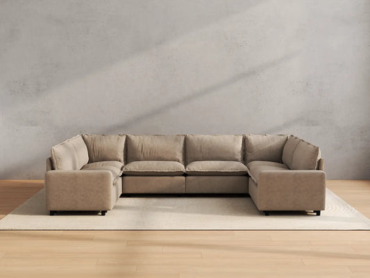 Modular Cero Modular Sectionals | 6-Piece Khaki Linen Large Space U-Shaped Sectionals 6-Seater
