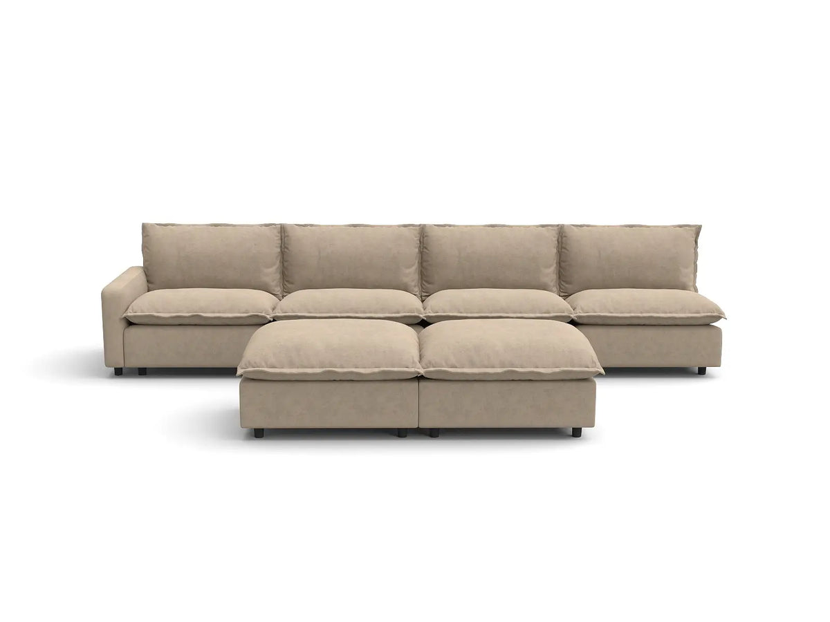 Modular Cero Modular Sectionals | 6-Piece Khaki Linen Open Plan Sofa Sets 4-Seater with 2-Ottomans