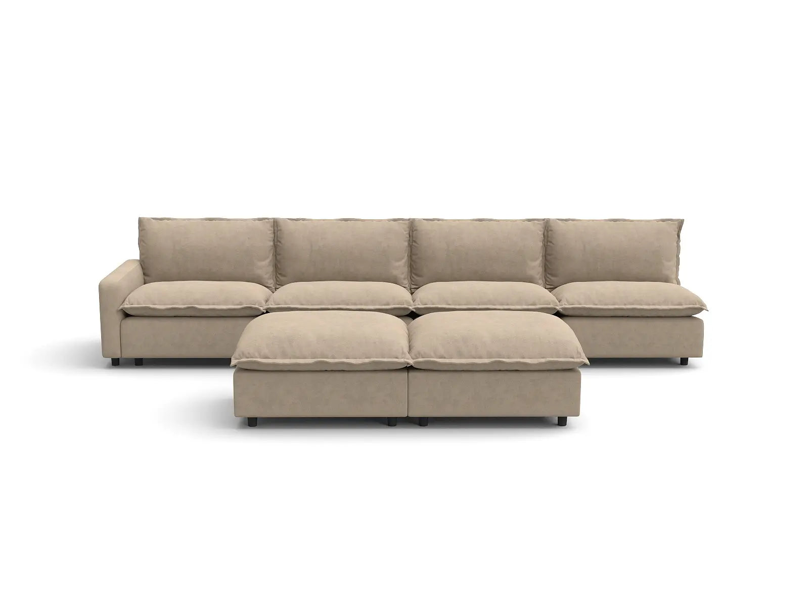 Modular Cero Modular Sectional with Chaise | 6-Piece Khaki Linen Open Plan Sofa Sets 4-Seater with 2-Ottomans