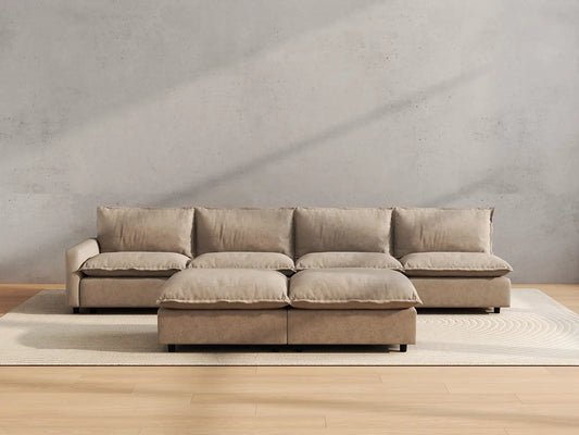 Modular Cero Modular Sectionals | 6-Piece Khaki Linen Open Plan Sofa Sets 4-Seater with 2-Ottomans