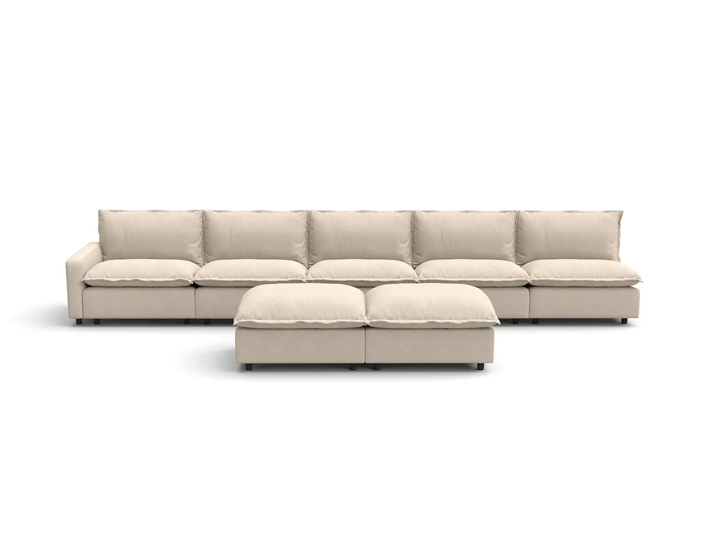 Modular Cero Modular Sofa Set | 7-Piece Beige Linen Large Space Sofa Sets 5-Seater with 2-Ottomans