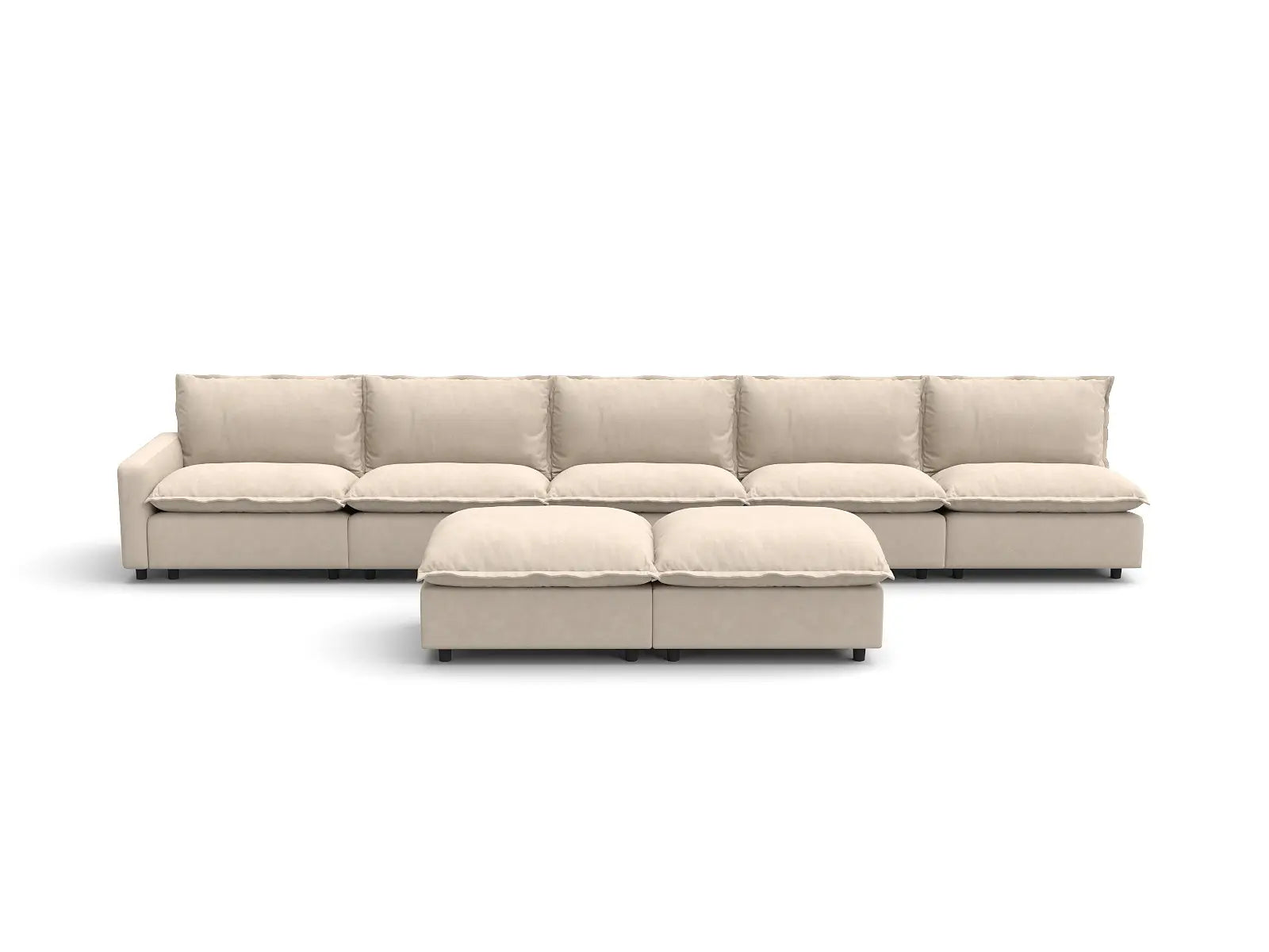 Modular Cero Modular Sofa Set | 7-Piece Beige Linen Large Space Sofa Sets 5-Seater with 2-Ottomans