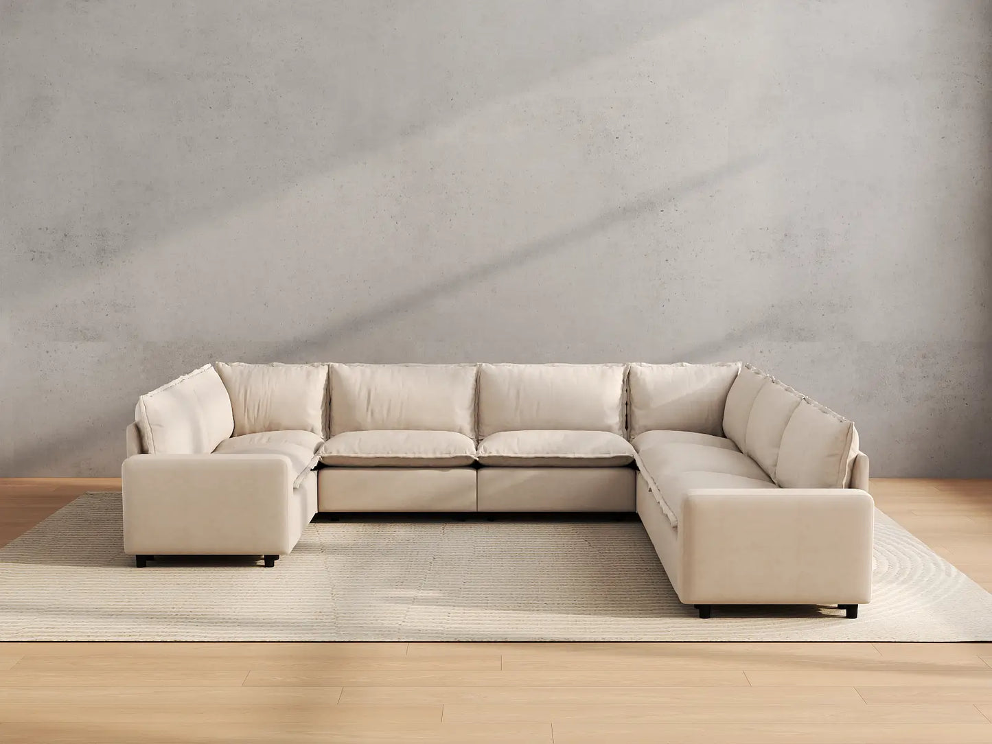 Modular Cero Modular Sectionals | 7-Piece Beige Linen Large Space U-Shaped Sectionals 7-Seater