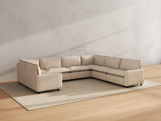 Modular Cero Modular Sectionals | 7-Piece Beige Linen Large Space U-Shaped Sectionals 7-Seater
