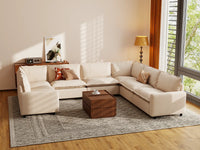 Modular Cero Modular Sectionals | 7-Piece Beige Linen Large Space U-Shaped Sectionals 7-Seater