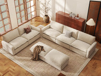 Modular Cero Modular Sectionals | 7-Piece Beige Linen Open Plan Sofa Sets 5-Seater with 2-Ottomans