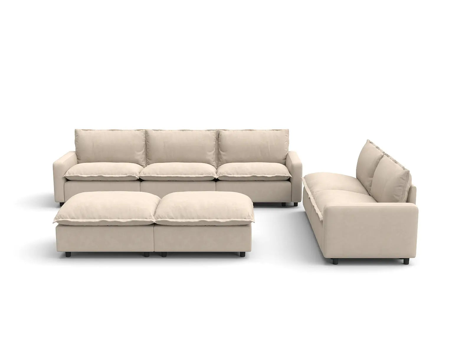Modular Cero Modular Sofa Set | 7-Piece Beige Linen Open Plan Sofa Sets 5-Seater with 2-Ottomans