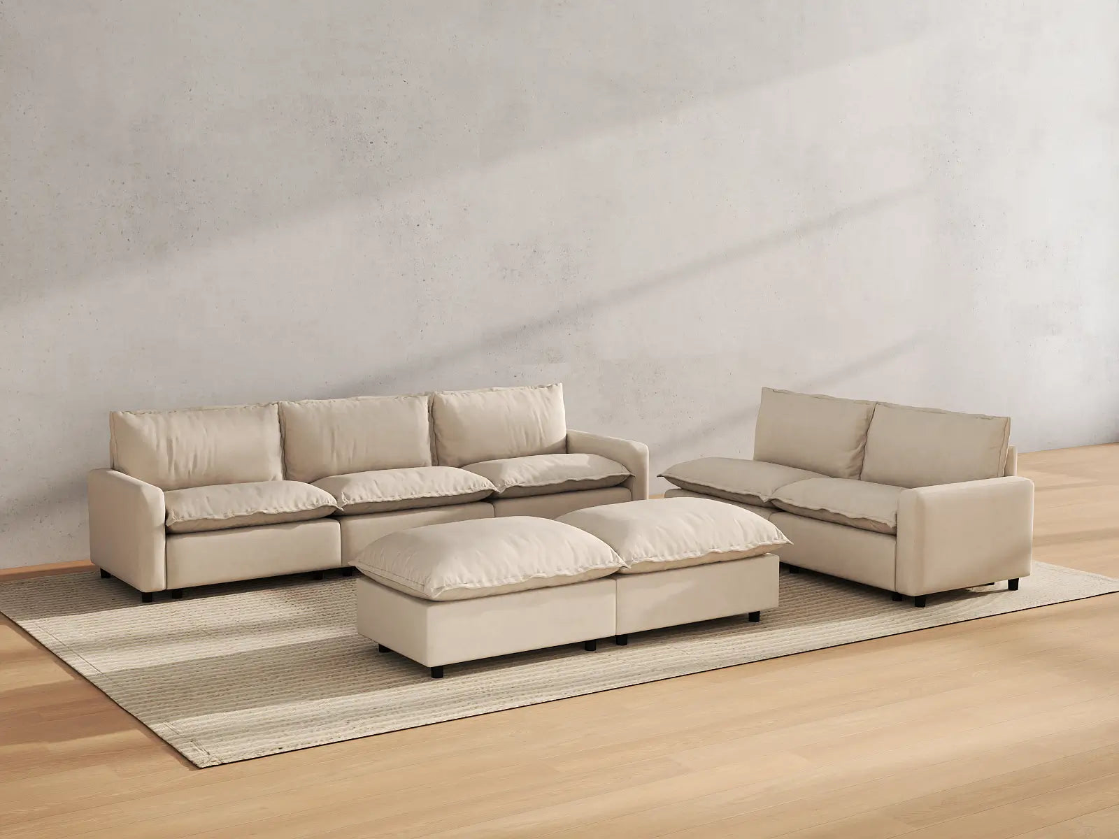 Modular Cero Modular Sofa Set | 7-Piece Beige Linen Open Plan Sofa Sets 5-Seater with 2-Ottomans