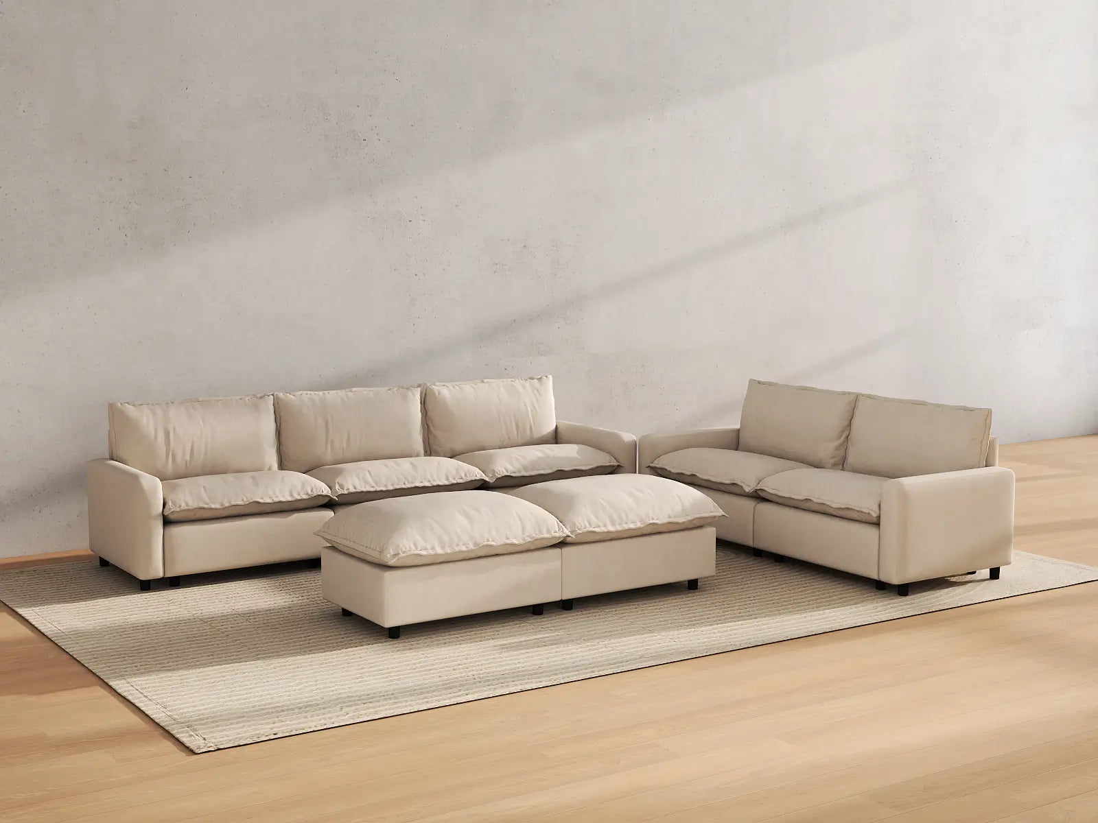 Modular Cero Modular Sofa Set | 7-Piece Beige Linen Open Plan Sofa Sets 5-Seater with 2-Ottomans