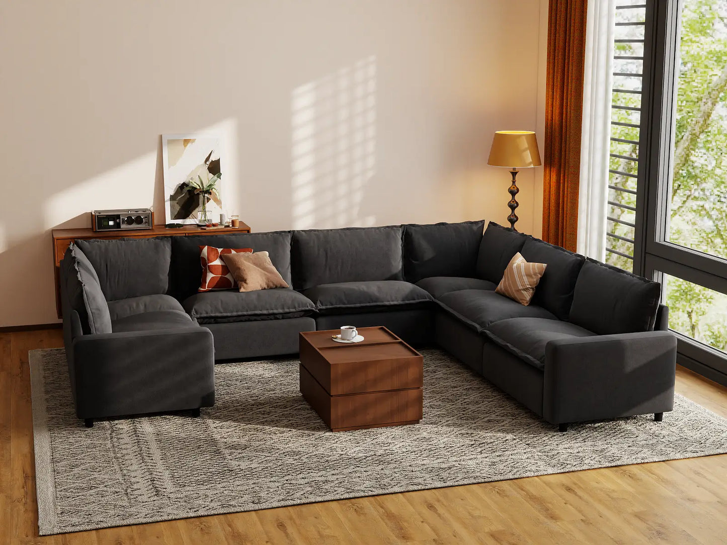 Modular Cero Modular Sectionals | 7-Piece Grey Linen Grand Estate U-Shaped Sectionals 7-Seater