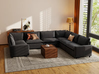 Modular Cero Modular Sectionals | 7-Piece Grey Linen Grand Estate U-Shaped Sectionals 7-Seater