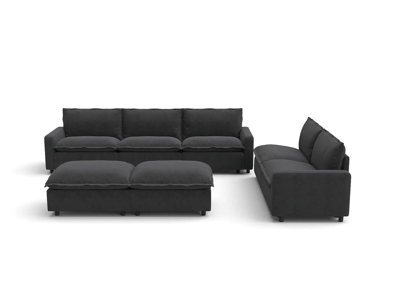 Modular Cero Oversized Modular Sectional Sofa | 7-Piece Grey Linen Large Space Sofa Sets 5-Seater with 2-Ottomans