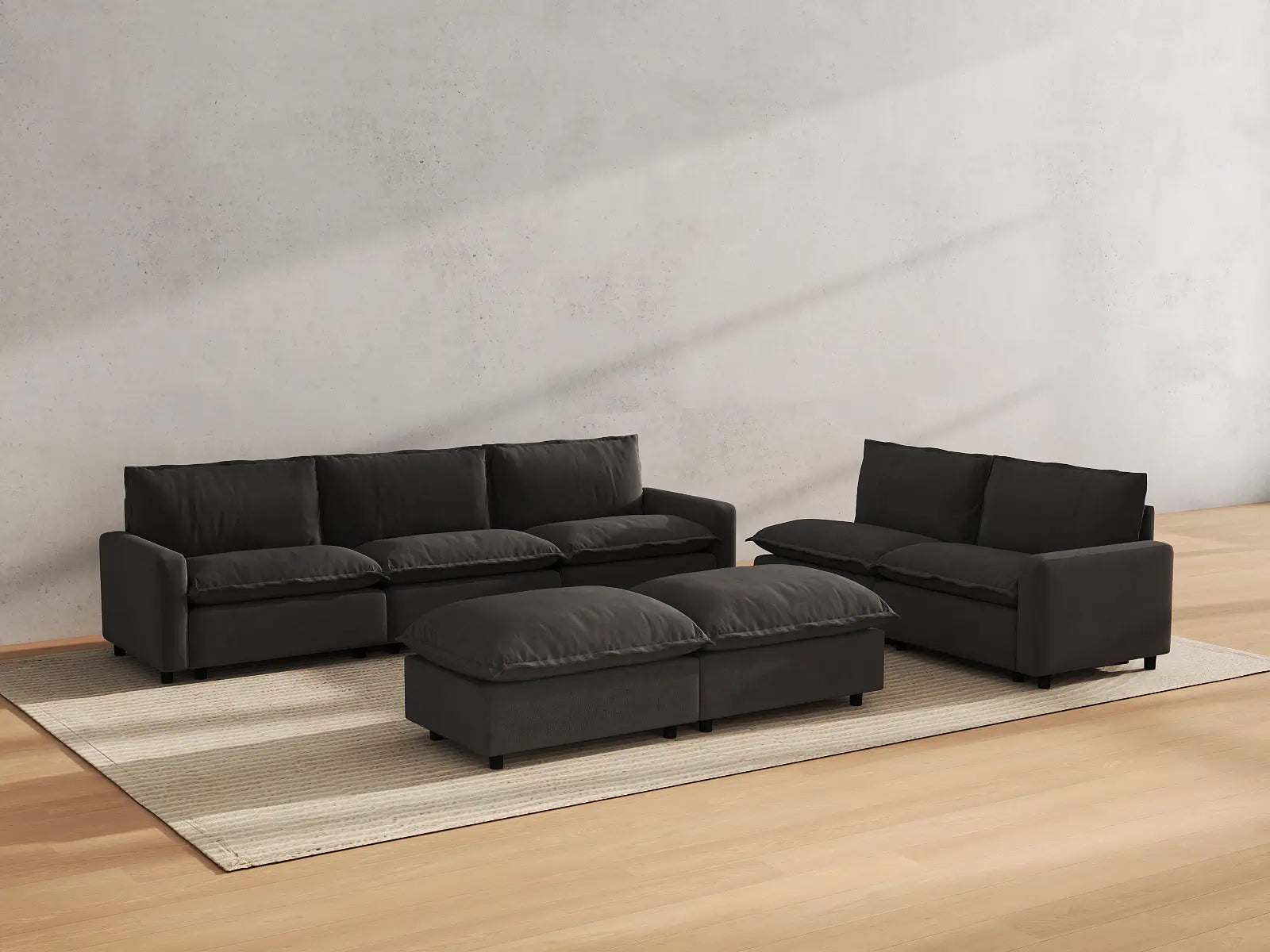 Modular Cero Oversized Modular Sectional Sofa | 7-Piece Grey Linen Large Space Sofa Sets 5-Seater with 2-Ottomans