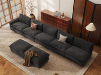 Modular Cero Modular Chaise Sectional | 7-Piece Grey Linen Open Plan Sofa Sets 5-Seater with 2-Ottomans