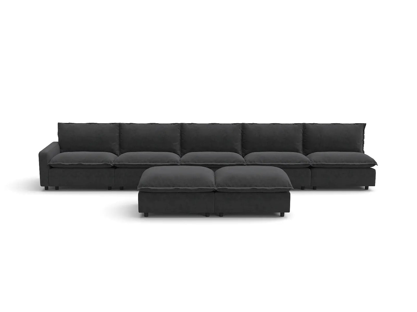 Modular Cero Modular Chaise Sectional | 7-Piece Grey Linen Open Plan Sofa Sets 5-Seater with 2-Ottomans
