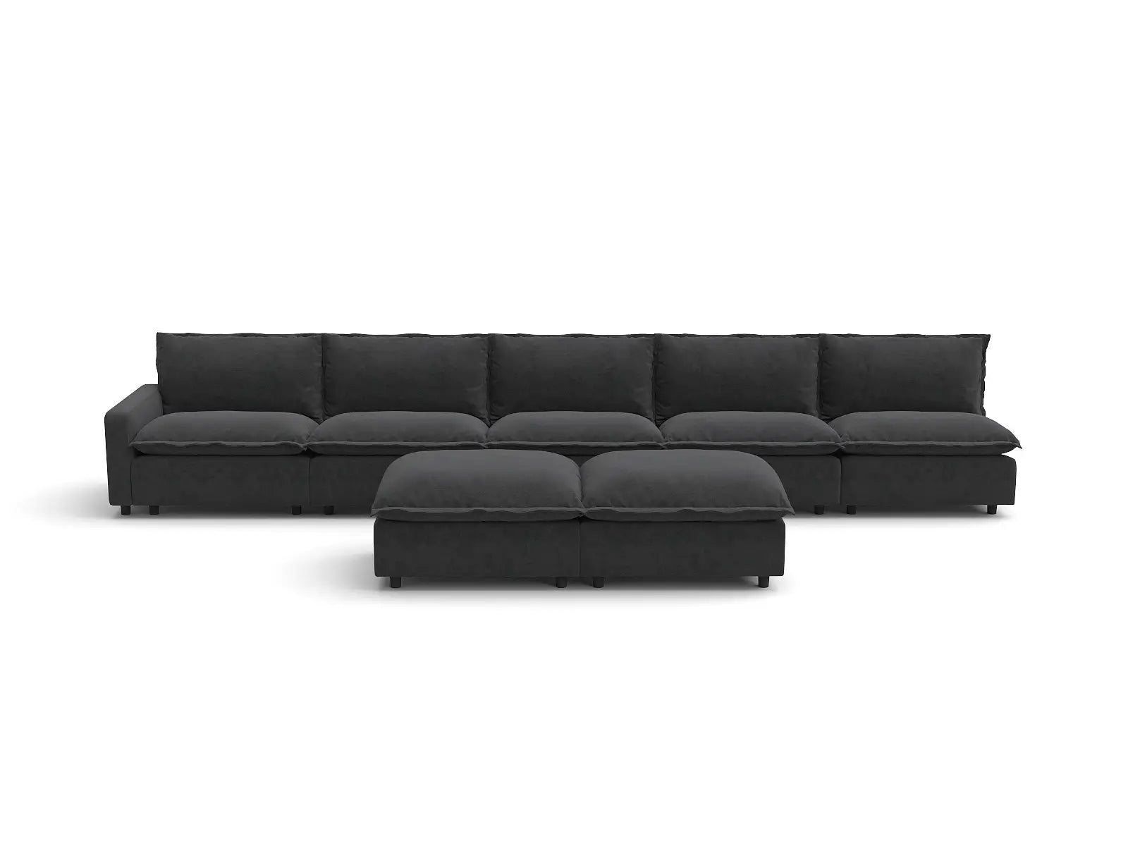 Modular Cero Modular Chaise Sectional | 7-Piece Grey Linen Open Plan Sofa Sets 5-Seater with 2-Ottomans