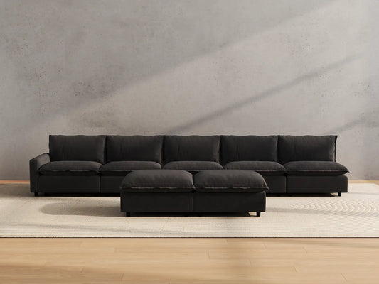 Modular Cero Modular Sectionals | 7-Piece Grey Linen Open Plan Sofa Sets 5-Seater with 2-Ottomans