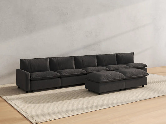 Modular Cero Modular Sectionals | 7-Piece Grey Linen Open Plan Sofa Sets 5-Seater with 2-Ottomans