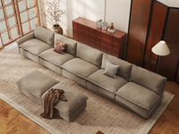 Modular Cero Modular Sectional with Chaise | 7-Piece Khaki Linen Large Space Sofa Sets 5-Seater with 2-Ottomans