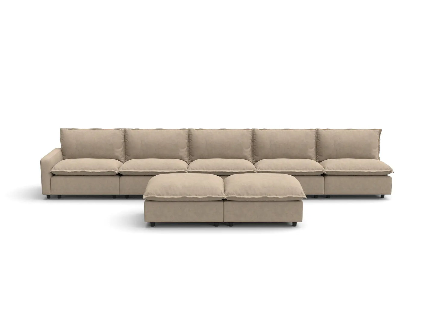 Modular Cero Modular Sectional with Chaise | 7-Piece Khaki Linen Large Space Sofa Sets 5-Seater with 2-Ottomans