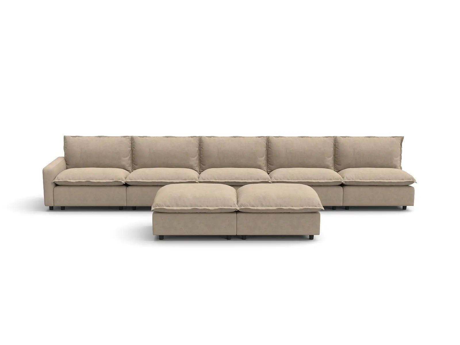 Modular Cero Modular Sectional with Chaise | 7-Piece Khaki Linen Large Space Sofa Sets 5-Seater with 2-Ottomans