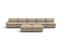 Modular Cero Modular Sectional with Chaise | 7-Piece Khaki Linen Large Space Sofa Sets 5-Seater with 2-Ottomans