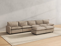 Modular Cero Modular Sectional with Chaise | 7-Piece Khaki Linen Large Space Sofa Sets 5-Seater with 2-Ottomans