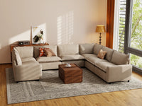 Modular Cero Modular Sectional Furniture | 7-Piece Khaki Linen Large Space U-Shaped Sectionals 7-Seater