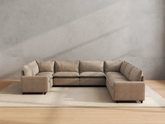 Modular Cero Modular Sectionals | 7-Piece Khaki Linen Large Space U-Shaped Sectionals 7-Seater
