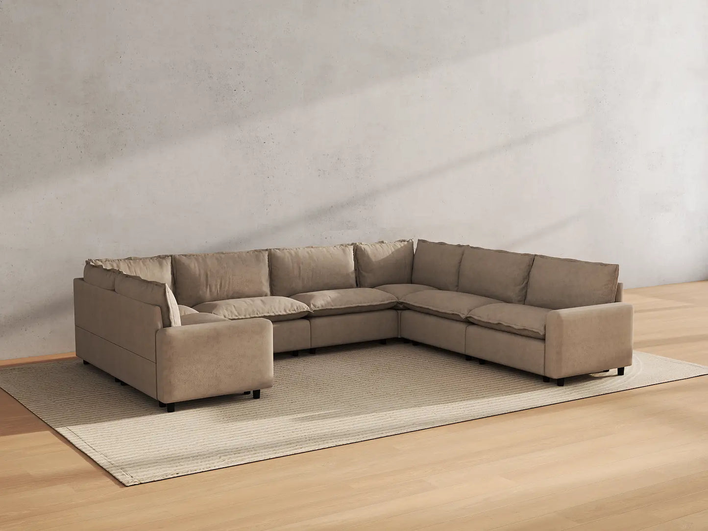 Modular Cero Modular Sectional Furniture | 7-Piece Khaki Linen Large Space U-Shaped Sectionals 7-Seater