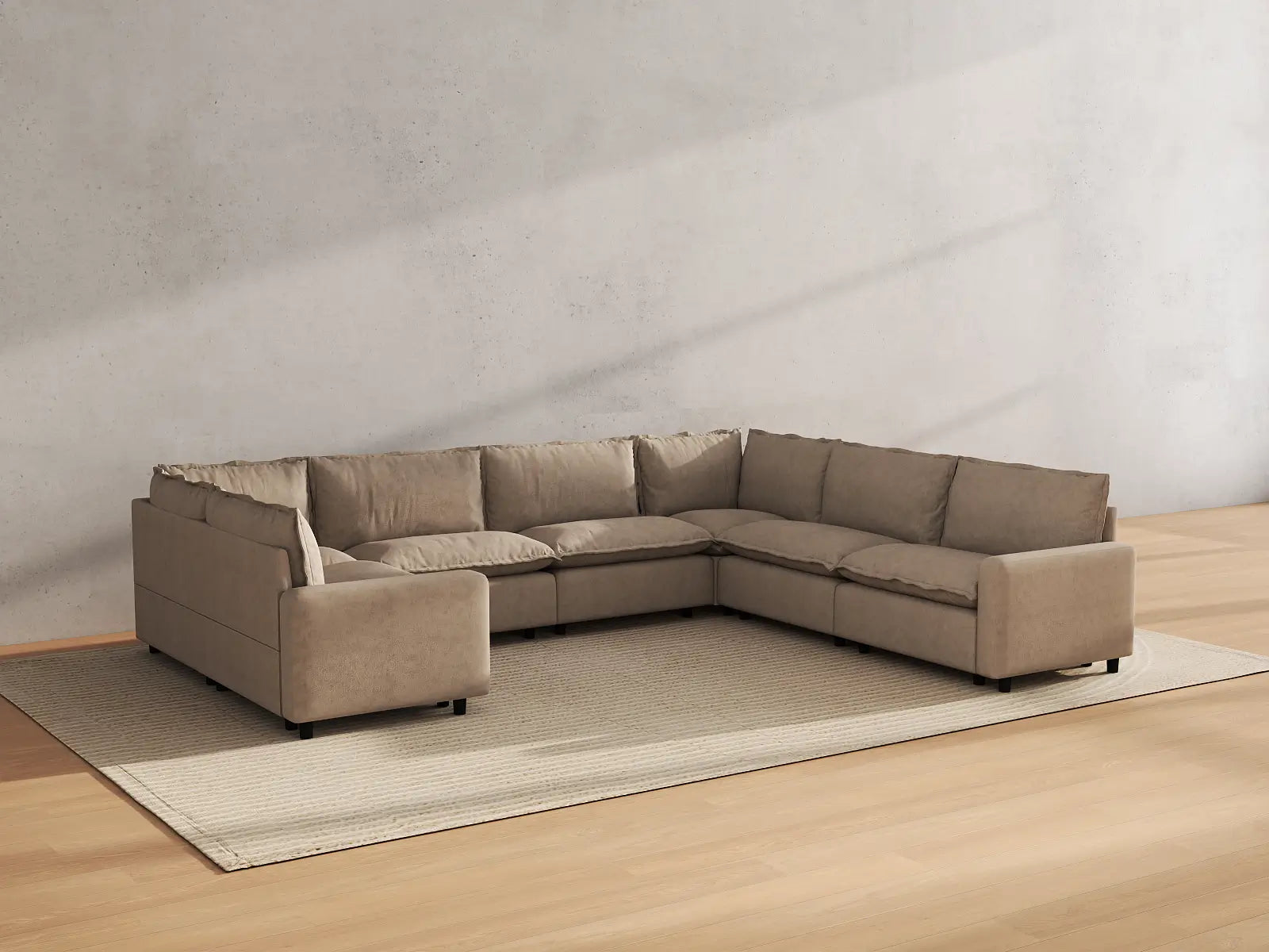 Modular Cero Modular Sectional Furniture | 7-Piece Khaki Linen Large Space U-Shaped Sectionals 7-Seater
